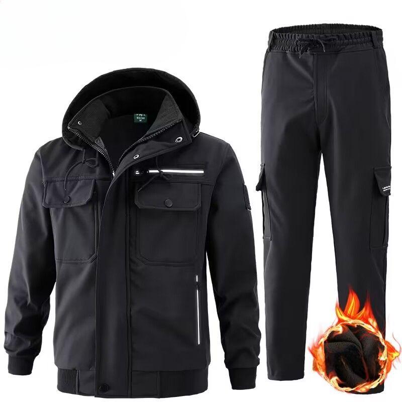Plus Velvet Winter Overalls Men's Jacket Suit Thickened Windproof, Waterproof and Cold-proof Outdoor Soft Shell Suit