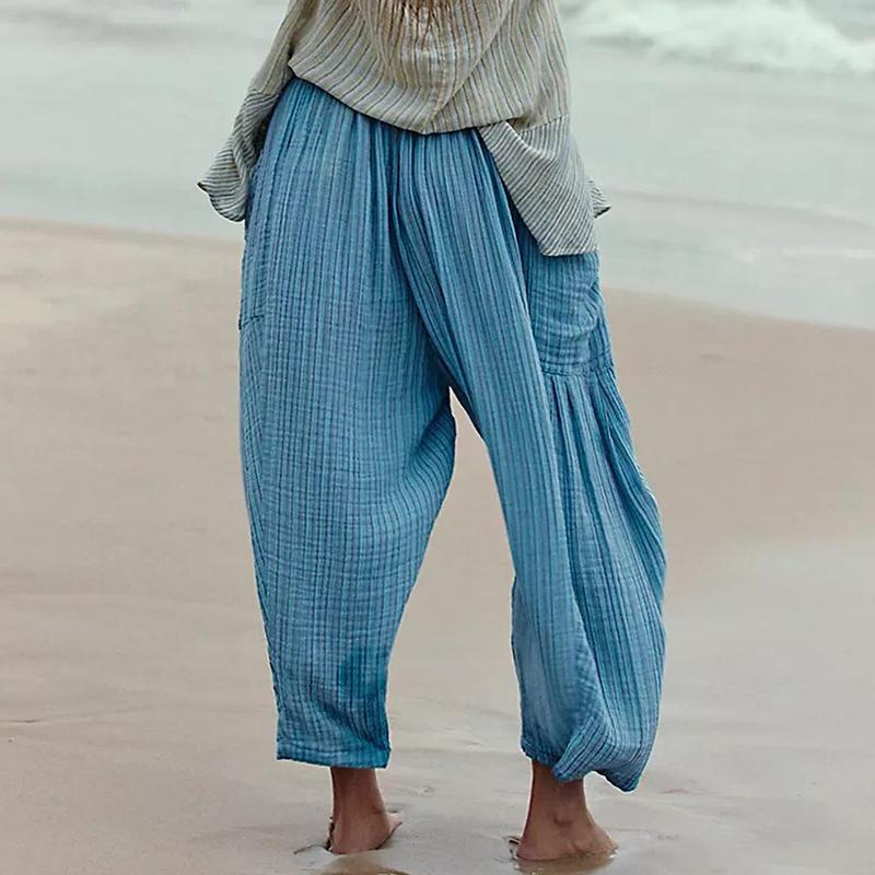 Women Comfortable Casual High-Waisted Solid Color Loose Lantern Pants with Pocket