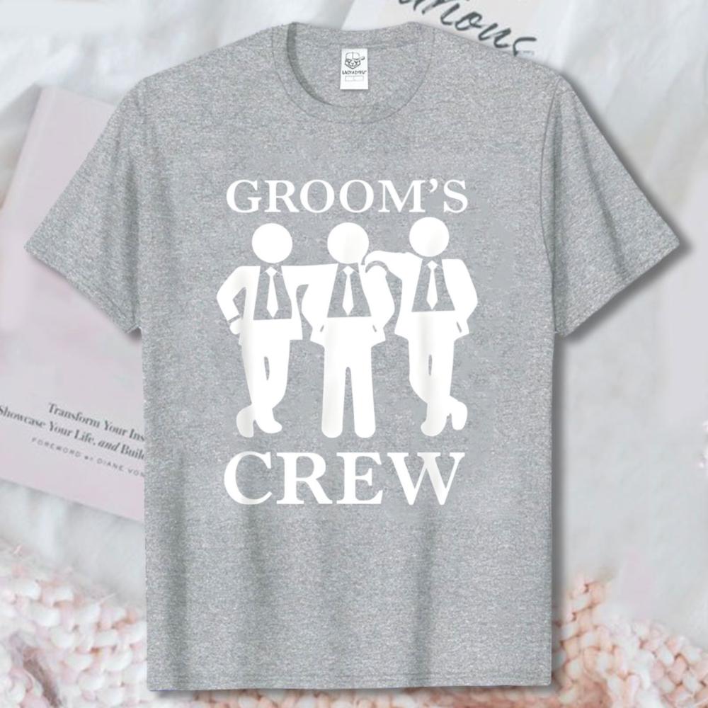 Grooms Crew Suit Stick Figure Cotton Unisex TShirt Minimal Wedding Groomsunisex Graphic Short Sleeve Tops Bachelor Party Casual Tee