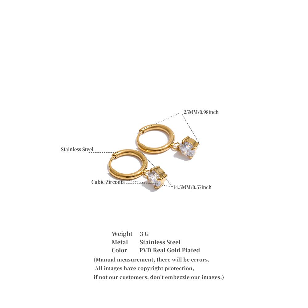 Yhpup Stainless Steel Zirconia Round Drop Daily Earrings Versatile Chic Trendy Women Shiny Jewelry Waterproof