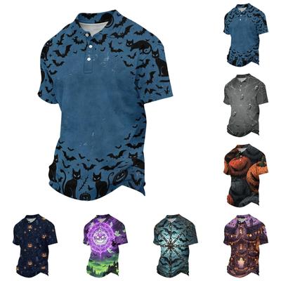 Men's Halloween Print Vintage Texture Short Sleeve Polo Shirt Loose Breathable Summer Sports Street Casual Everyday Top