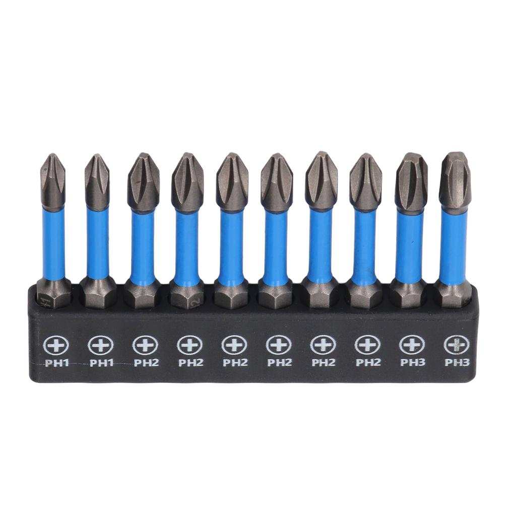 10 Stück Schraubendreherbit-Set Magnetisch PH Bohrerbits PH1 PH2 PH3 2 Zoll 50 mm S2 Stahl mit 1/4 Zoll H