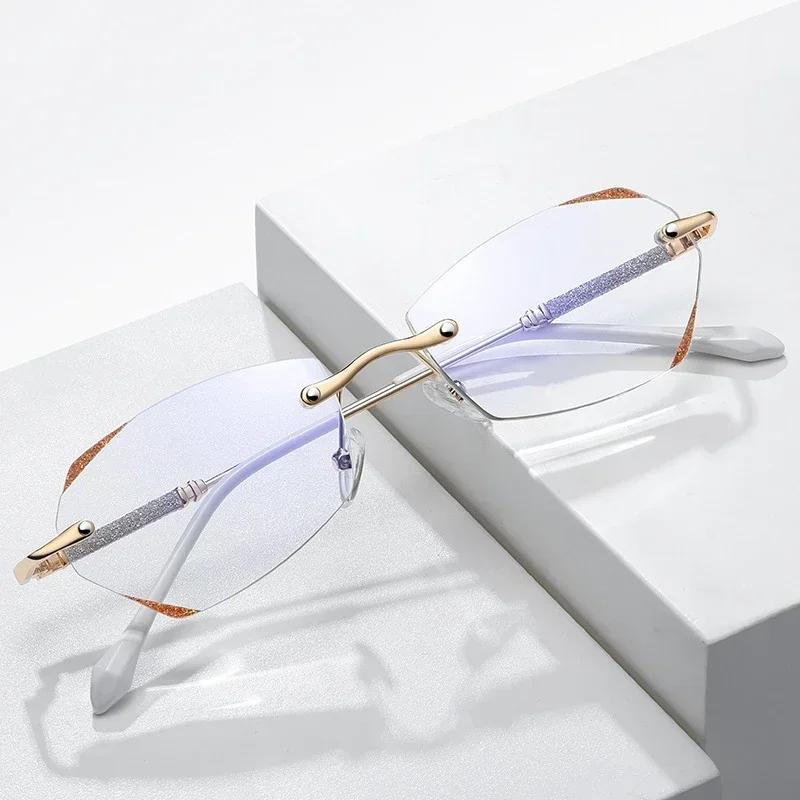 Men Women Luxury Design Reading Glasses Diamond Rimless Presbyopia Eyeglasses Unisex Ultralight Far Sight Plus Diopters 0+4.0