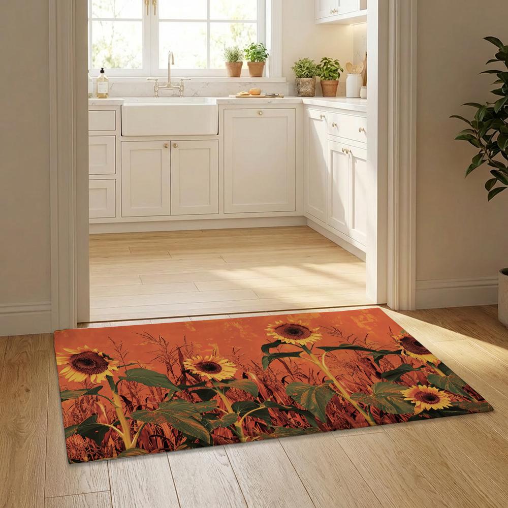 Sunflower Painting Floor Mat Flannel Door Mat Non-Slip Bedroom Living Room Home Decor