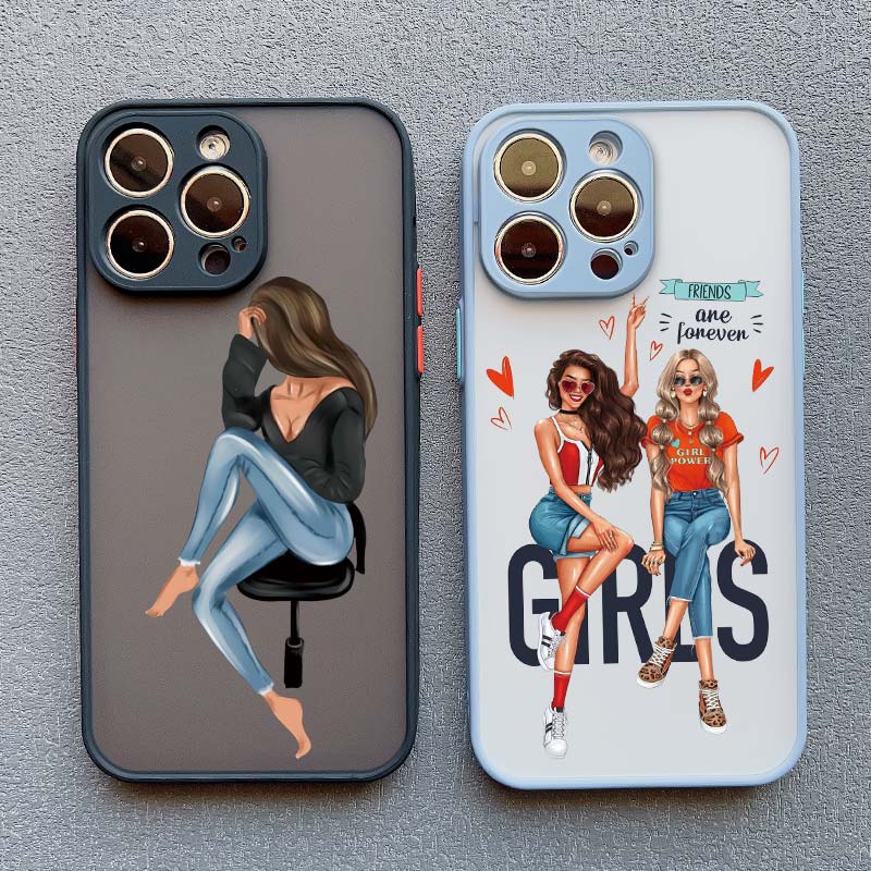 Cute Cartoon Hand Drawn Beautiful Girl Phone Case for Iphone 16 15 14 Pro Max 13 11 12 Mini Pro Max X XR XS 7 8 Plus SE2 Cover