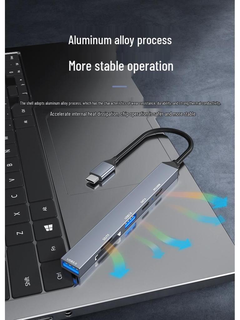 Type-C 6-in-1 Expansion Dock: USB 3.0, TF/SD Card Reader, 100W PD Power Hub