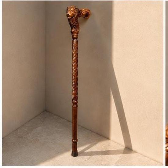 Hand Carved Lion Head Walking Stick Handmade Wooden Gentleman Cane Luxury Collectible Mobility Aid Grandpa Gift Travel