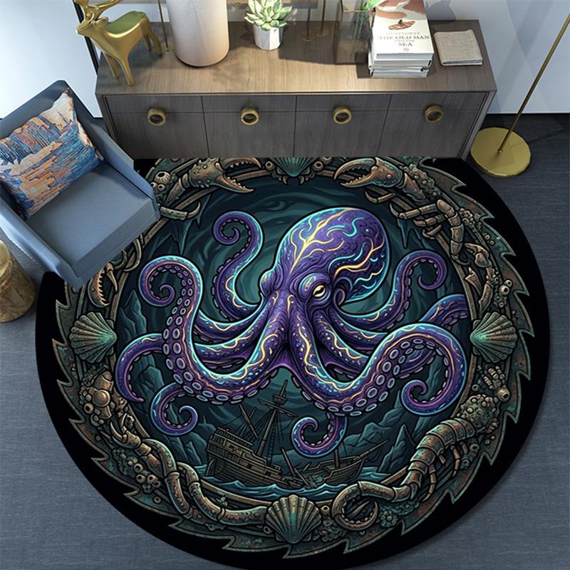 Oceanic Kraken Legend Round Area Rug Under Office Chairs Bedroom Living Room Home Decor