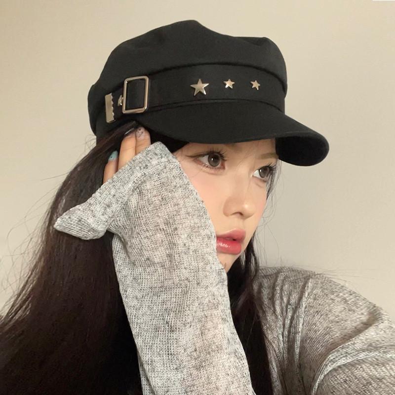 Stylish 2024 Black And Beige Beret Hat For Women With Embroidery And Casual Design