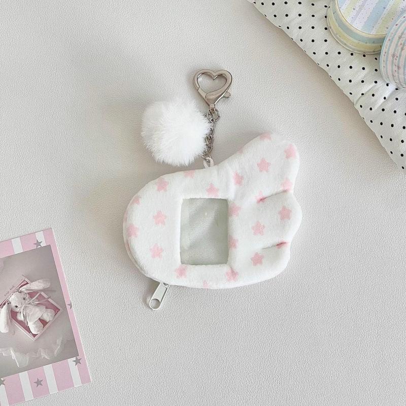 Star Wings Plush Photo Card Holder Keychain - Stylish Small Card Sleeve & Backpack Pendant