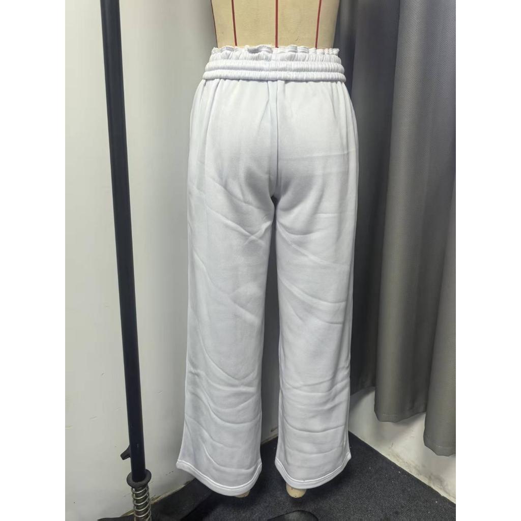 Winter Women's Fleece Lined Elastic Waist Loose Wide Leg Casual Sports Trousers, Crossborder European American Ladies Pants