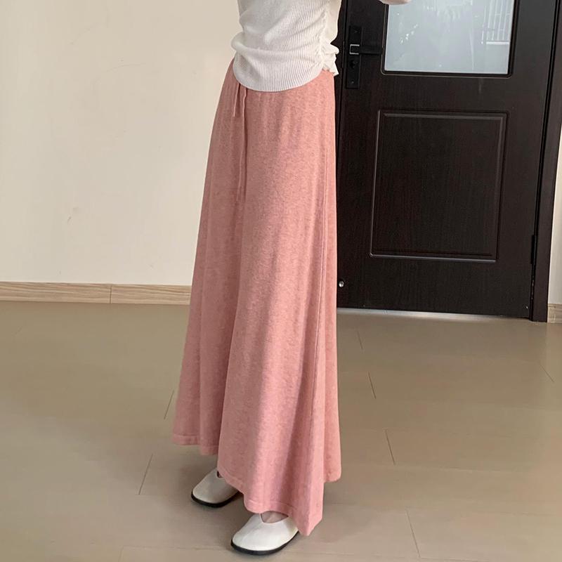 Korean Style High Waist Knitted A-Line Midi Skirt for Women