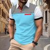 Men Color Block Striped Polo Shirt Short Sleeve Casual Button Down Top