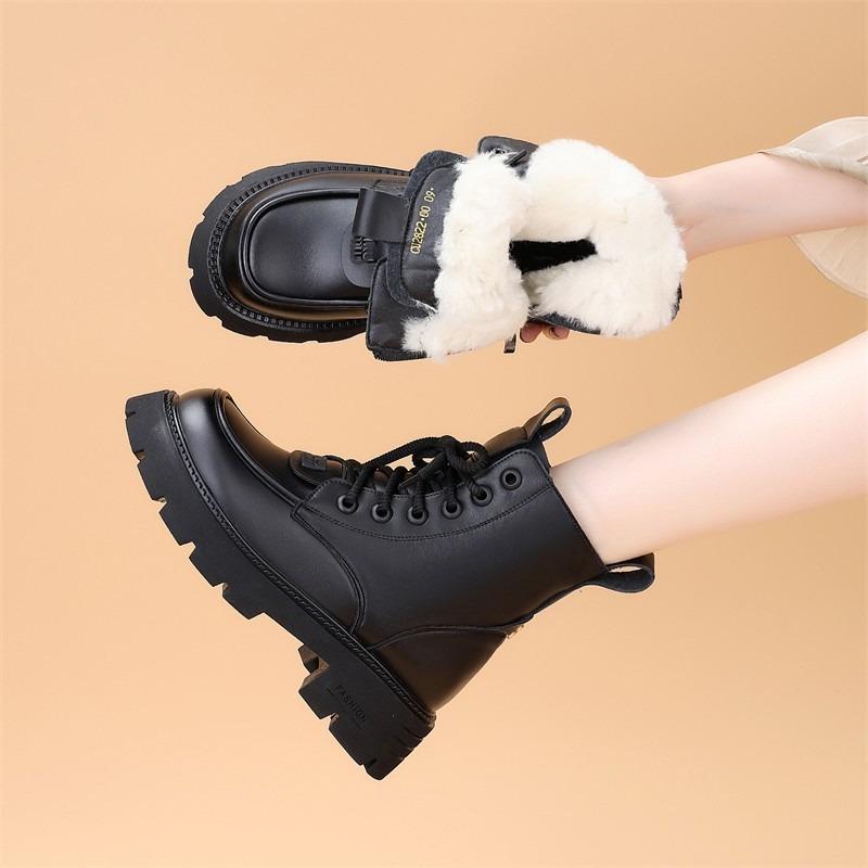 Fashion Trend Martin Boots Thick-soled Comfortable Fashion Boots Women's Autumn and Winter New Lace-up Velvet Leather Boots