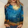 Women's long-sleeved loose-necked Halloween print casual top , suitable for holiday parties