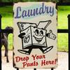 Vintage HEMITONG Laundry Metal Sign "Drop Your Pants Here" - Garage Wall Decor with Rat Rod Stickers, Ideal Gift
