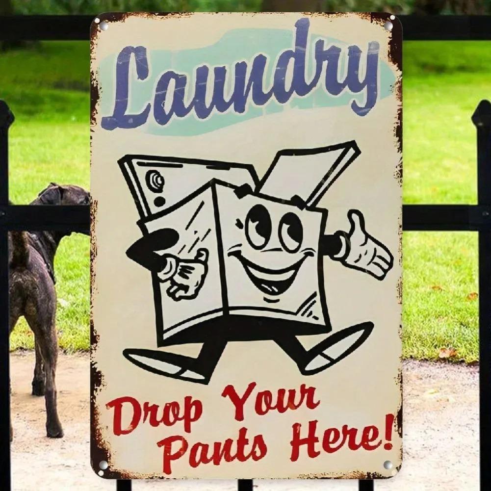 Vintage HEMITONG Laundry Metal Sign "Drop Your Pants Here" - Garage Wall Decor with Rat Rod Stickers, Ideal Gift