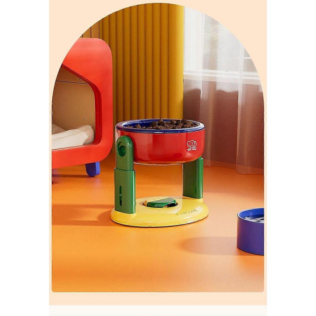 Adjustable Elevated Dog Cat Bowl, Raised Pet Feeder with 14cm Wide Bowl, Non-Spill Anti-Tip Food Water Bowl for Cervical Protection, Easy to Clean