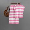 Fashion half-zip olo collar striped knitted short-sleeved suit women's casual wide-leg pants summer two-piece suit