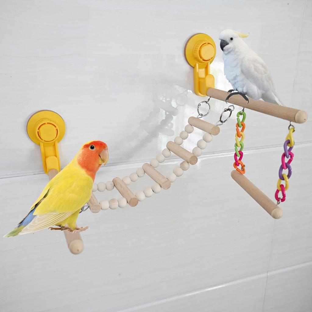 Suction Cup Wood Parrot Stand Hanging Bird Toy Window Shower Perch Toy for Budgie Bluebirds Hummingbird Bird Supplies