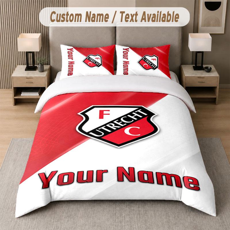 Custom Bedding Set FC Utrecht Pattern, Print Name Text 1 Duvet Cover plus 2 Pillowcases Home Textile