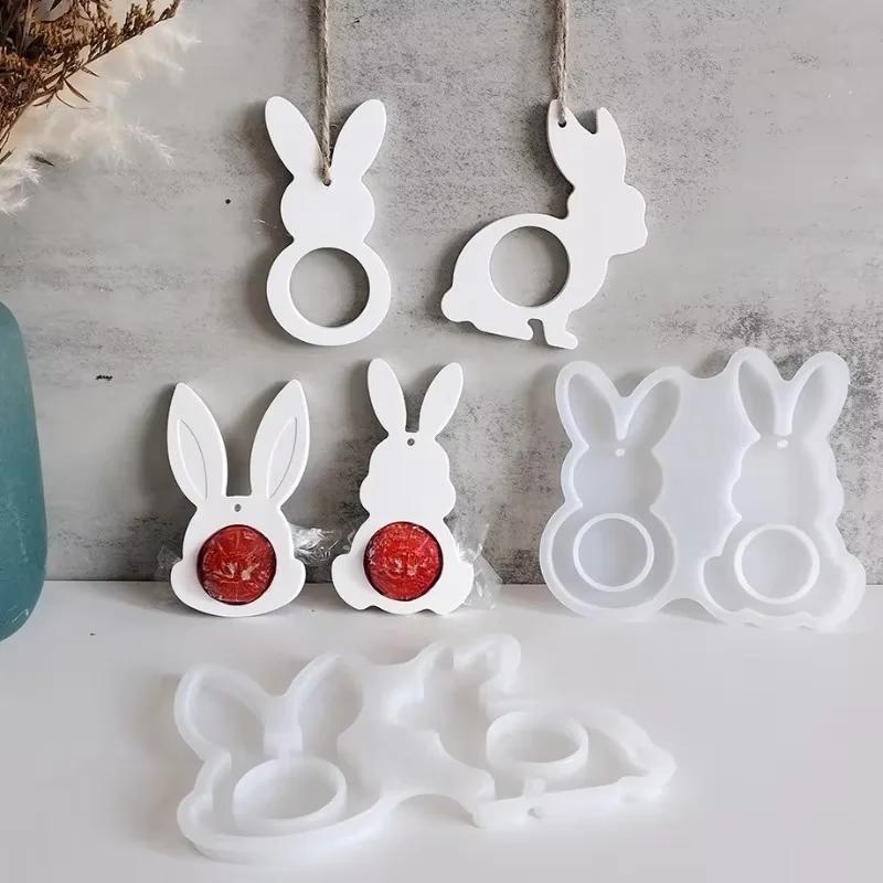 Bunny Easter Pendant Silicone Mold DIY Epoxy Resin Mold Egg Rabbit Hanging Tags Plaster Mold Chocolate Holder Molds Decor