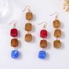 Geometric Square Color Resin Splicing Drop Earrings for Women Ladies Trend Ethnic Style Hook Earrings Holiday Jewelry Wholesale