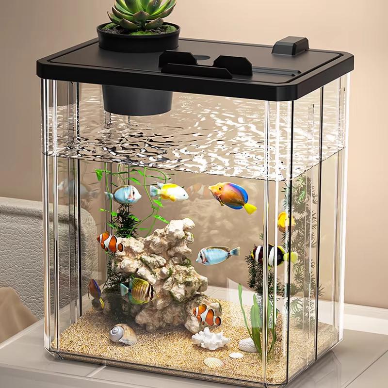Desktop Small Ecological Fish Tank Landscaping Thickened Office Desk Bucket Fish Tank Integrated Machine Hydroponic Breeding Box