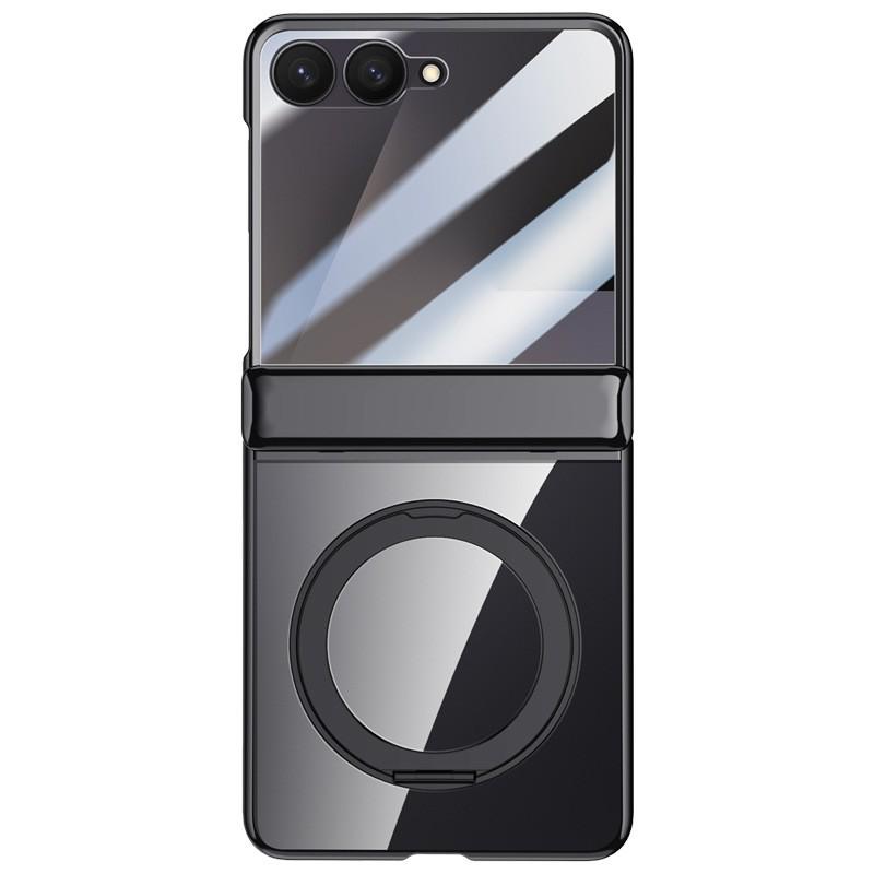 Electroplated Clear Phone Case Galaxy Z Flip7 All-Inclusive Shockproof Rotating Magnetic Stand Screen Protector Integrated