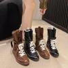 Casual retro versatile inner height-increasing Martin boots women's 2025 new versatile British style round head lace-up sports short boots