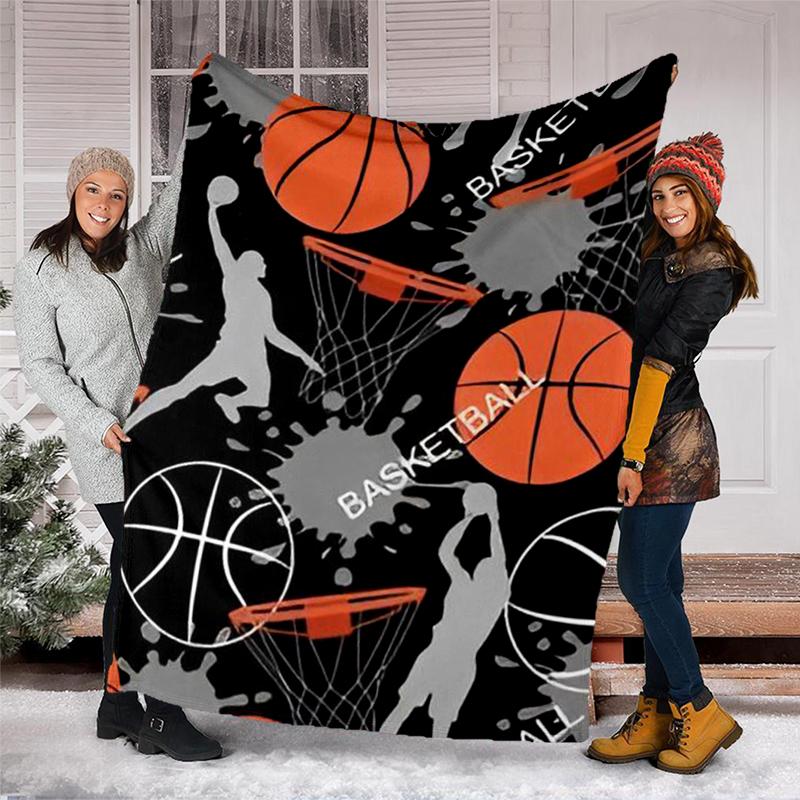 Basketball Theme Printed Blanket - Perfect for Couch, Bed, Travel & Outdoor Use | Machine Washable, Cozy & Durable.