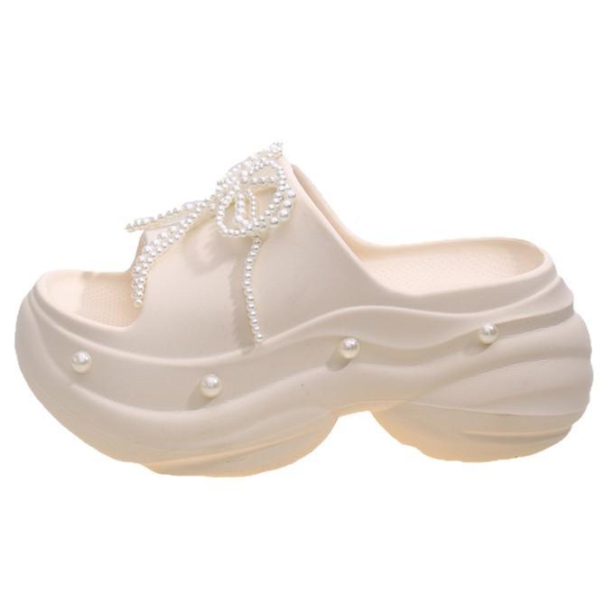 Thick Bottom 2025 Beach New Open-toed One-word Drag Women Wear Fashionable Non-slip Cool Slippers Summer Versatile Bow