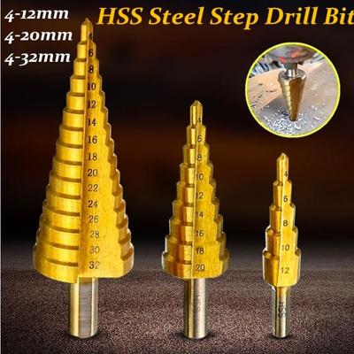3 Pz/set 3-12mm 4-12mm 4-20mm HSS Scanalatura Diritta Passo Punta da trapano Set di strumenti di perforazione per carotaggio in legno rivestito in titanio