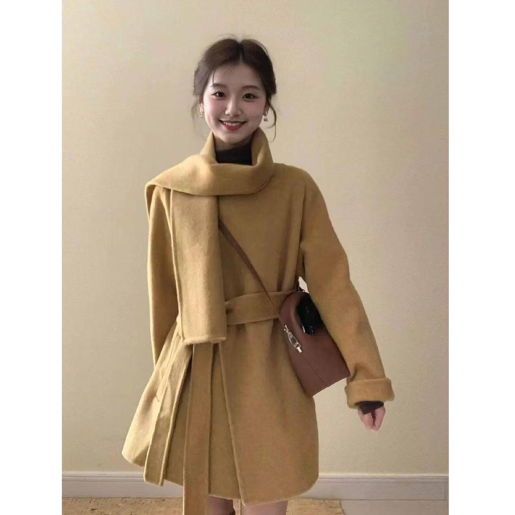 Korean Style Khaki Coat Women's Autumn/Winter 2025 New Arrival: High-End Slim-fit Hepburn Jacket