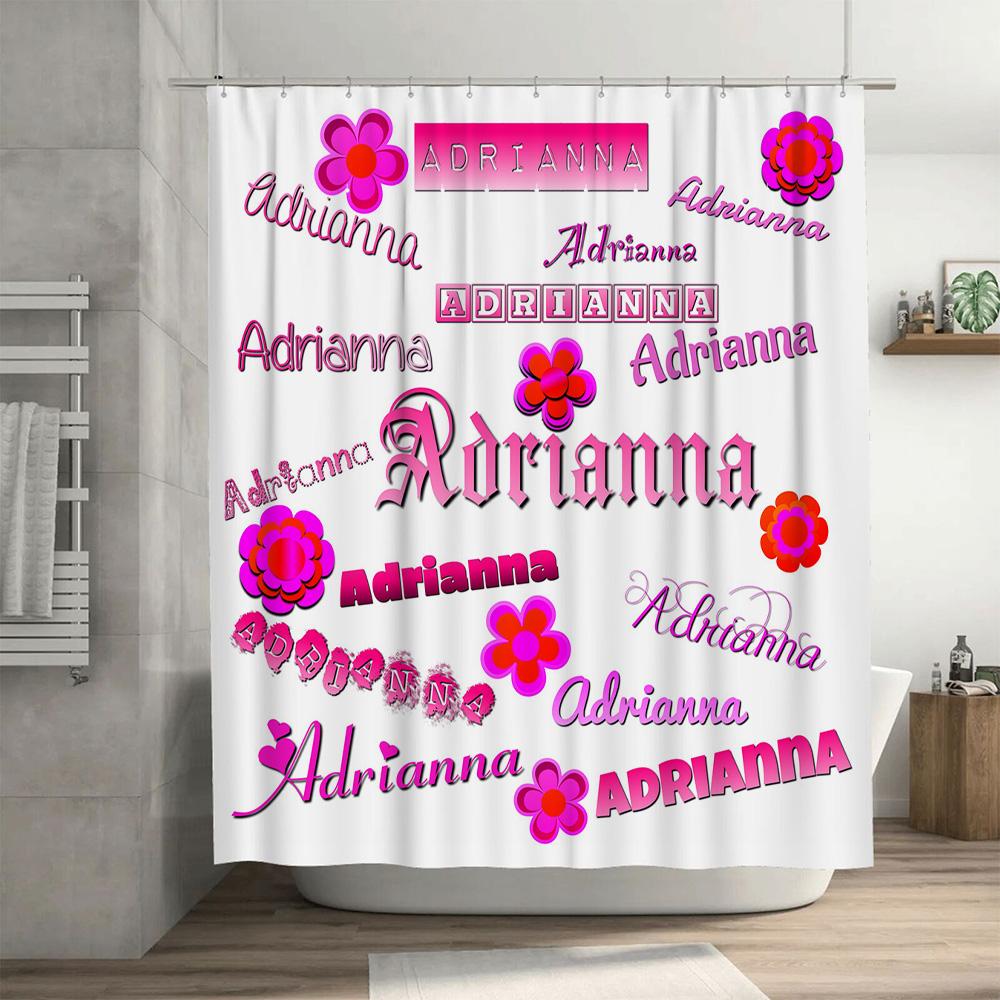 Adrianna Shower Curtain Personalized Customizable Name Decor Pink Floral Garden Bathing Room Accessories for Home Decoration 180