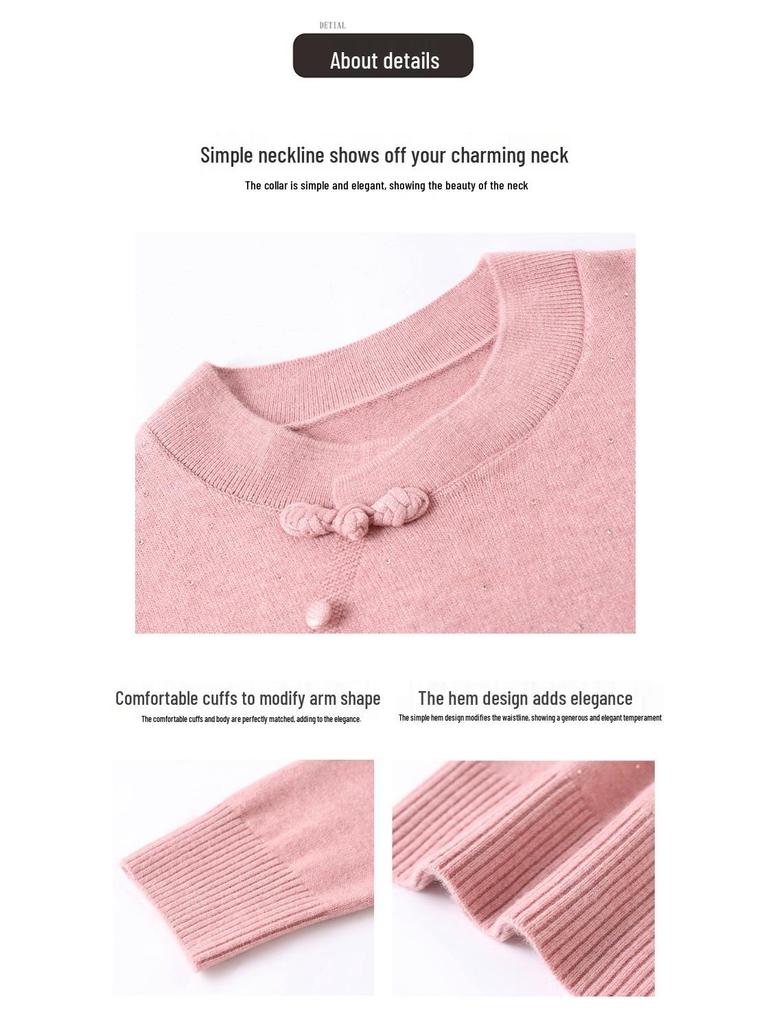 Autumn Winter Chinese Retro Cheongsam Collar Thick Knit Sweater – Fashionable Women's Pullover
