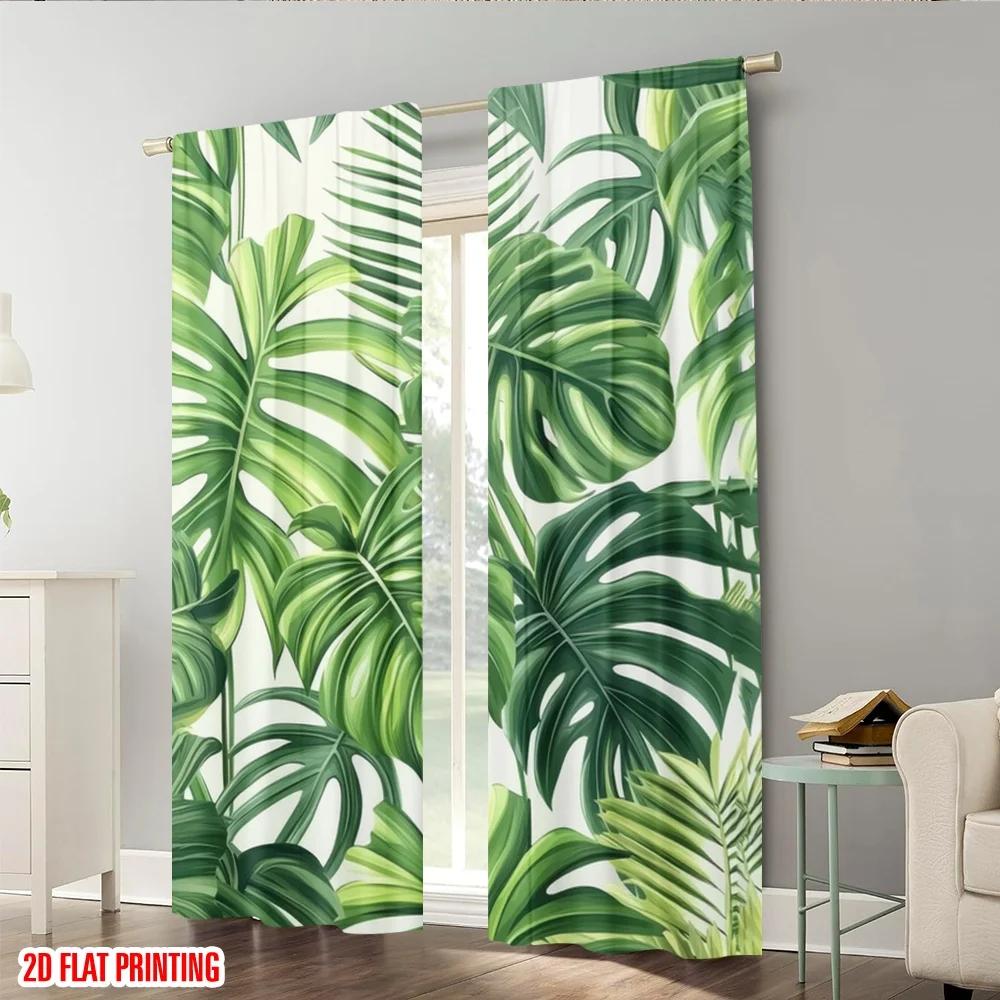 Set Of 2 Plane Printing Curtains Digital Printed Tropical Vibes Polyester Without Rod All Seasons Use Living Room Curtain For Sitting Made