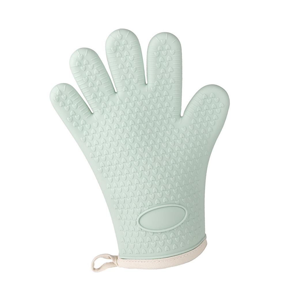 Thickened Silicone Anti Scalding Oven Glove Heat Resistant Silicone Cooking Glove for Microwave Oven Toaster Mint Green