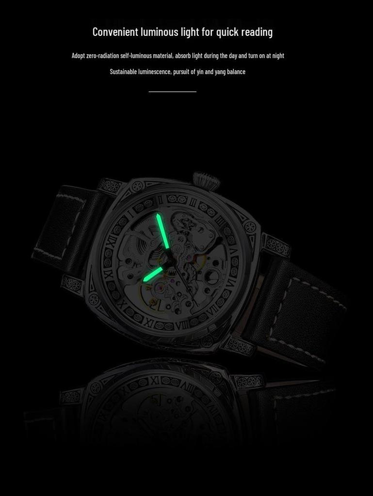 Herren Skelett Automatische Mechanische Uhr, Geprägtes Edelstahl