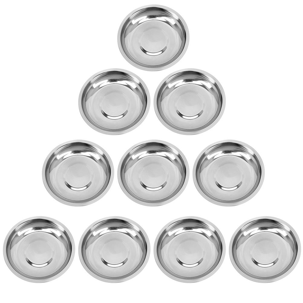

10 Pcs Stainless Steel Round Appetizer Plates Dessert Bowls Sauce Dishes Condiment Trays Serving Trays Kitchen Tableware серебряный