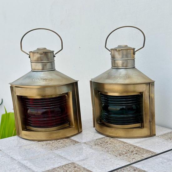 Set of 2 Nautical Brass Oil Lantern, Maritime Brass Port Light, Collectible Ship Lantern, Marine Oil Lamp, Customize Lantern 27.94 cm