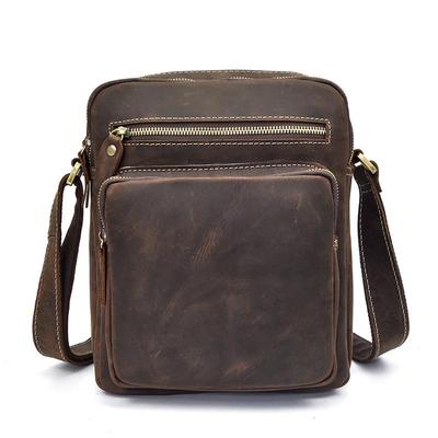 Men's Genuine Crazy Horse Leather Crossbody Bag - Top Layer Cowhide Shoulder Bag for Casual Outings & iPad Carrying