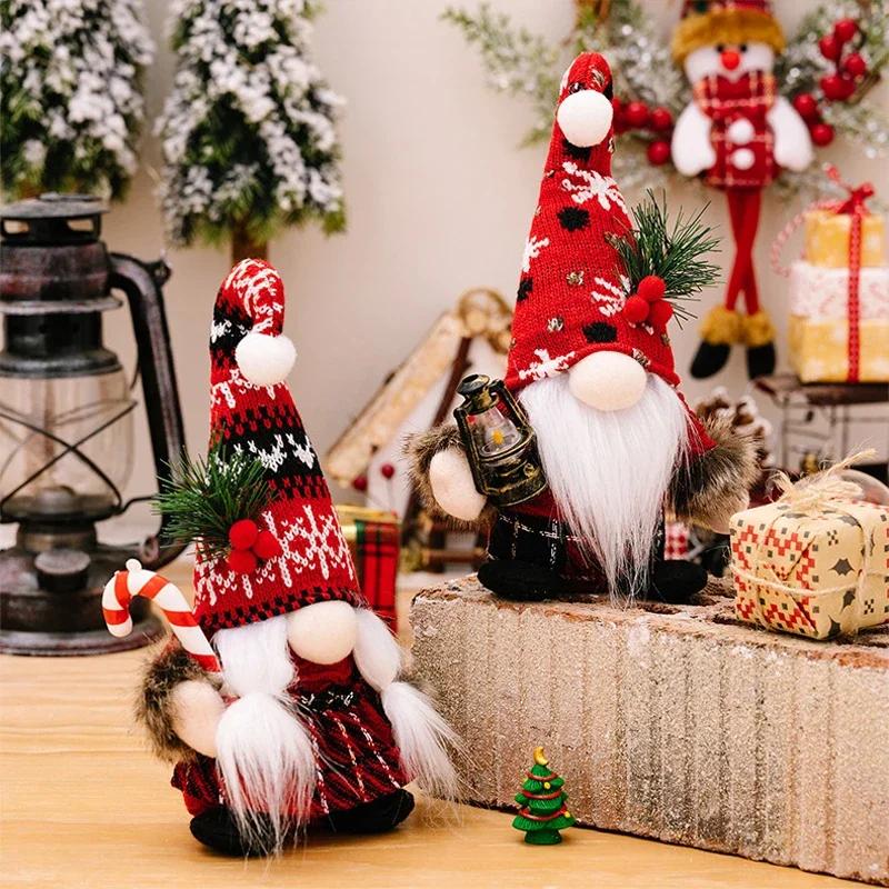 Christmas Plush Gnomes Dolls Red Knitted Suit Faceless Doll Nordic Xmas Elf Doll Ornaments Home Christmas Decorations Party Gift