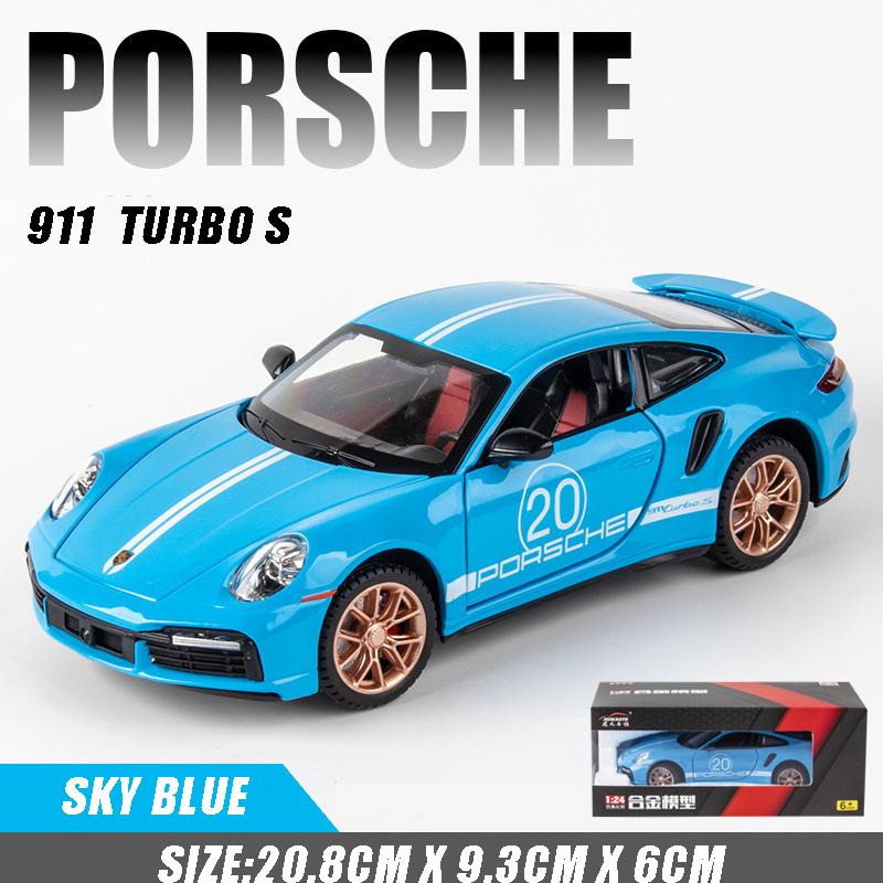 1:24 Scale 911 Turbos Metal Sports Car Alloy Model Car Diecast & Toy Car Simulation Sound and Light Collection Children's Gift