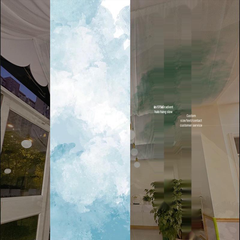 Chinese Ancient-Style Gradient Green Gauze Curtain for Ceiling Decor and Weddings