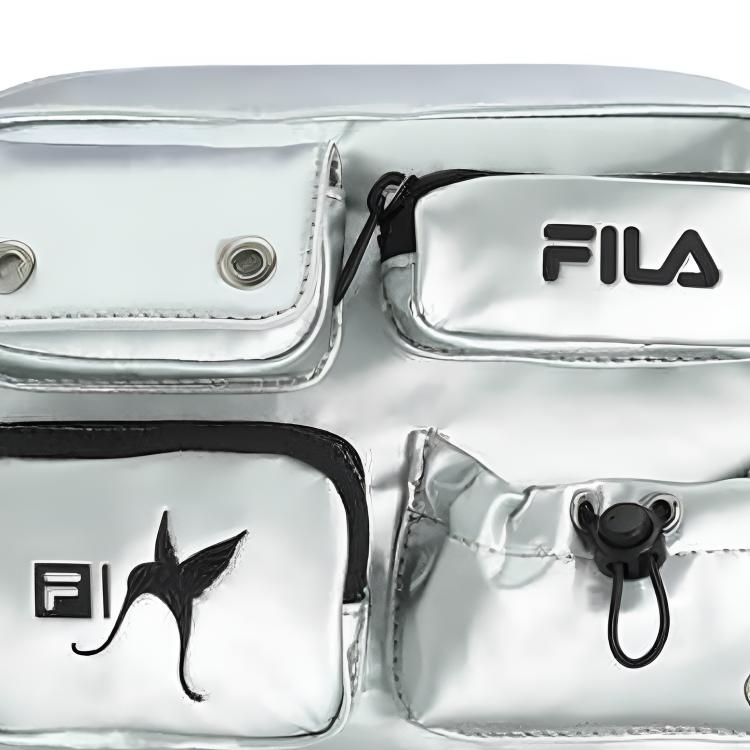FILA Ski Fashion Trend Zipper Closure Fabric Mini Shoulder Crossbody Bag Women bags Metallic-Silver A13W446161FSV