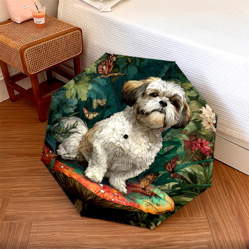 Shih Tzu pattern, automatic folding umbrella, portable and foldable design, 8 ribs, a Christmas or birthday gift.