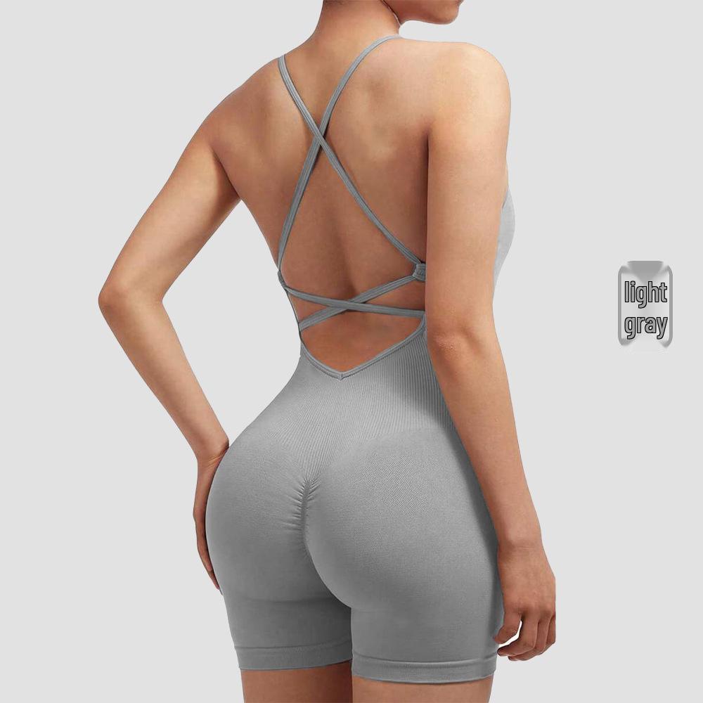 Seamless Peach Butt Yoga Bodysuit with Spaghetti Straps and Open Back