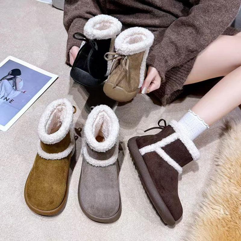 Bottes de neige à plateforme en cuir bottes pour femmes hiver nouveau velours épaissi chaud bottines femmes grandes chaussures en coton