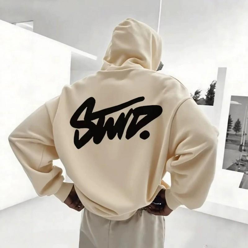 Mens Oversized Hoodie With Letter Print Fall Casual Sweatshirt Loose Fit Long Sleeve Pullover In 6 Colors